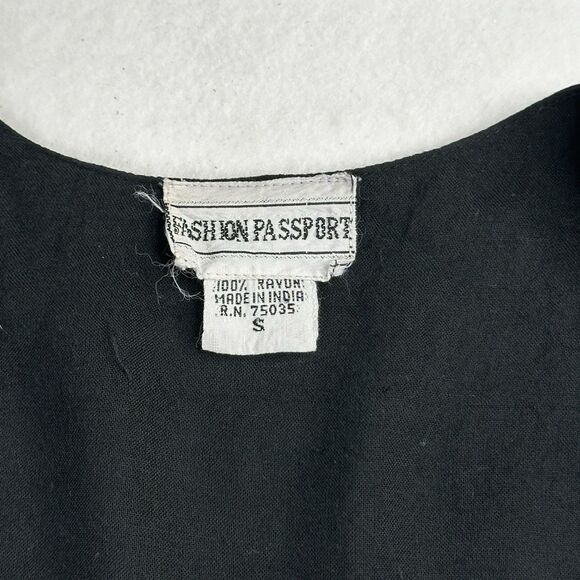 Fashion Passport Women's Vest Cotton Black Multi Size S Fun Funky Vtg - Picture 6 of 8
